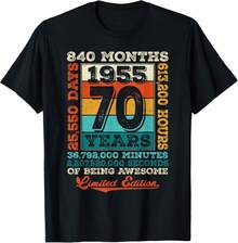 Celebración de la Longevidad Masculina y Femenina, Año de Nacimiento 1955, Celebración de Jubilación, Camiseta de Regalo de Cumpleaños Única - Negro - Ver 1