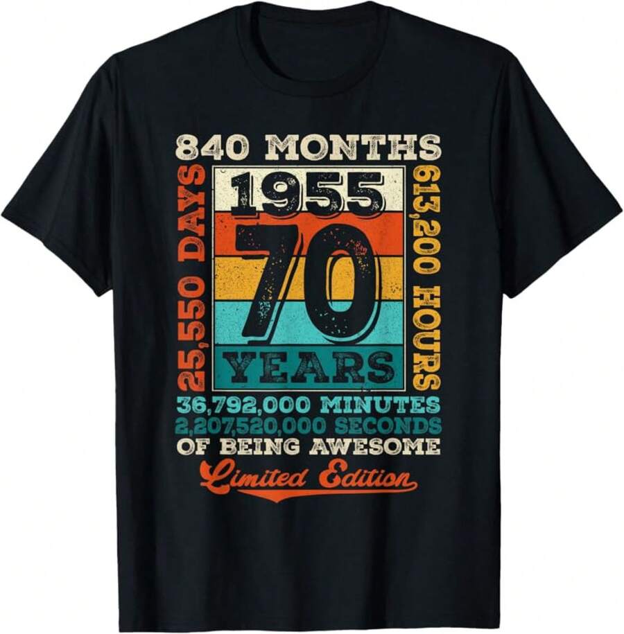 Celebración de la Longevidad Masculina y Femenina, Año de Nacimiento 1955, Celebración de Jubilación, Camiseta de Regalo de Cumpleaños Única - Negro - Ver 1