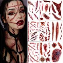 8/6/3/1 pieza Pegatinas de tatuaje temporal para efectos de cicatriz y herida de Halloween, diseño de modelo de broma, adecuado para cara, cuello, manos, brazos y arte corporal (Halloween)