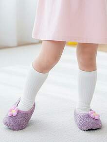 1 双幼儿花卉保暖内衬防滑软底室内拖鞋，温暖舒适，易于穿着和清洁，适合男婴和女婴，理想的节日礼物 - 紫色 - 查看 4