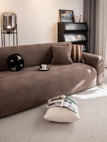 1pc Jacquard Solid Color Stretch Full Coverage Sofa Cover, Minimalist Style Pet-Friendly Anti-Slip Anti-Dirty Anti-Scratch, Suitable For All Seasons, Machine Washable, Holiday & Home Decor Sofa Protector - Brown - View 9