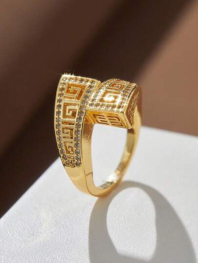 1PC Personalized Zirconia Rings For Women Gold Silver Color Special Cut Out Geometric Hallow Out Pattern Women Ring Party Jewelry