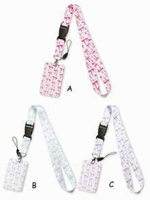 1 件 INS 风格粉色蝴蝶结樱桃和心形蝴蝶结图案挂绳卡夹，钥匙扣硬壳身份证夹，适用于公交卡、身份证、工作卡、学生证、会议卡、派对徽章学校用品，返校 - 彩色 - 查看 4