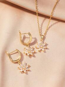 3st Elegant Zirconia Inlagd Blomsterhänge Halsband Och Örhängen Smyckesset, presentask för kvinnor Present Alla hjärtans dag - Silver - Visa 9