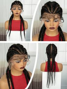 A ANYTIME 女士手工编织假发，合成高马尾蕾丝假发，含婴儿毛发，耐热纤维，轻盈逼真编织，适合派对化妆，日常使用 - 黑色 - 查看 9