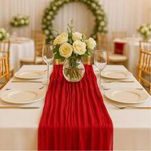 Red Cheese Cloth Table Runner, Rustic Boho Cheesecloth Table Cloth For Wedding, Baby Shower, Bridal Shower, Birthday Party, Home Decor - Red - View 2