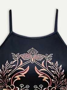 Women's Bohemian Style Backless Graphic Print Dress, Vacation & Inspired, Spring/Summer - Black - View 4