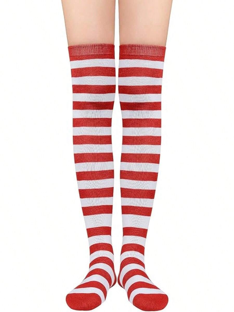 Womens Thigh High Socks Striped High Knee Socks Knee High Socks For Cosplay Long Socks Over The Knee Leg Warmers - Z Red White - View 1