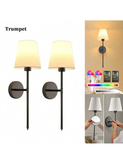 Upgraded Version Pieces Adhesive No Drill Fabric Wand Lamp, 48cm Length, RGB Bulb, Remote Controlled Dimmable Timing Function, Lampshade Hardware Rod, Optional In Gold/Black/Chrome, Living Room, Bedroom, Bedside, Study, Dining Home ation view 5