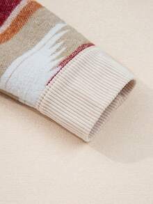 Acelitt Women's Western Style Geometric Print Patchwork Ribbed Collar Dual Flap Pocket Turndown Collar Shacket, Winter - Multicolor - View 9