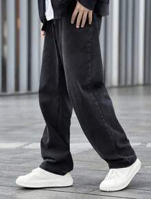 Denim Jeans For Boys, Straight, Baggy, Street Style, Children's, Youth, 10 To 16 - màu đen - Xem 8