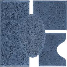 Blue Bathroom Rugs Sets 4 Piece With Toilet Lid Cover, Non Slip Bathrooats Extra Soft Chenille Bath Rugs Absorbent Shaggy Rugs Perfect Plusats U-Shaped Toilet Rug Bathroom Set,18821269 - 藍色 - 查看 1