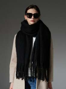 1pc Unisex Solid Color Comfortable Warm Scarf, High-Quality Blended Mohair Shawl For Keeping Warm