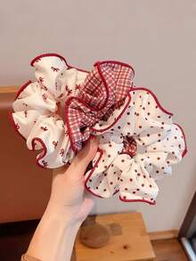 3pcs Black Heart Polka Dot Bow Elegant Vintage Polyester Scrunchies, Shiny Satin Finish, Suitable For All Seasons, Hair Ties, Scrunchy Hair Ties, Washing Face, Hair Accessories ,Head Piece - Black - View 5