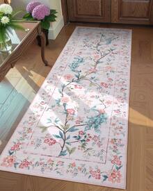 1PCS Room Decor Floral Peacock Modern Washable Low Pile Area Rug For Living Room Bedroom Contemporary Non Slip Large Rug Low Pile Stain Resistant Carpet For Classroom Dining Room Runner For Hallway Kitchen Enterway - 粉色 - 查看 2