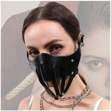 Fashionable Black Leather Clubbing Masquerade Costume Party Mask, Exaggerated Design For Halloween, Costume Party