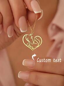 1pc Customized Running Horse Name Necklace, Unisex Stainless Steel Animal Pendant Necklace, Personalized Jewelry Gift - Multicolor 1 - View 2