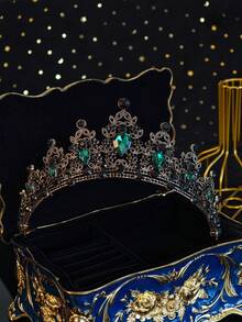 1pc Queen Crown & Headpiece Princess Crown, Crystal Headpiece Suitable For Women & Girls, Ideal For Brides, Princesses To Wear At Weddings & Parties - Dark Green - View 12