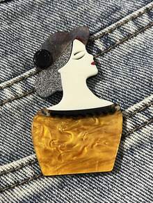 1pc Cartoon Creative Long Dress Brooch, Fashionable Puppy Acrylic Brooch For Women, Clothing & Bag Accessory00 Jewelry Costume Accessories Bag Charms Office Accessories