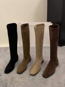 2025 New Korean Style Thick Heel Suede Ankle Boots For Women, Thermal Lined Boots, Coffee Color, Ankle Boots & Booties, Classic Boots, Fall, Slim Fit Short Boots, Autumn/Winter - Brown - View 4