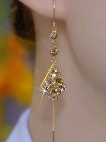 1 Đôi bông tai hình lá đính đá Cubic Zirconia lấp lánh sang trọng, kiểu dáng thanh lịch và quyến rũ dành cho nữ. - Kim cương sâm panh kim cương - Xem 2