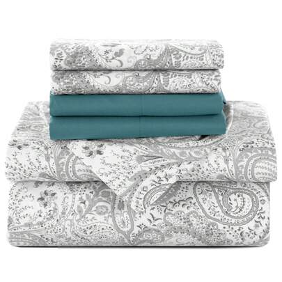 Lux Decor 6-Piece Paisley Bed Sheets High GSM Brushed Microfiber Sheets - Elevate Your Sleep Experience With 16-Inch-Deep Pocket Bedding Sheets & Pillowcases- Back To School- Graduation Gift- All Sizes Available-, Valentine's Day Bedroom, Spring Bedding Refresh, Guest Room Essentials, Dorm Room Bedding, Premium Bed Linens, Easy Care Sheets, Hypoallergenic Fabric, Year-Round Comfort, Master Bedroom Update, Matching Bedding Set, Hotel Quality Linens
