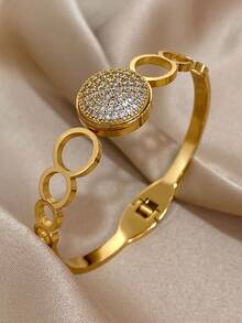 18K 镀金不锈钢奢华优雅几何锆石手镯套装，适合女士，钻石切割珠宝妈妈礼物圣诞节感恩节万圣节婚礼珠宝周年纪念情人节波西米亚珠宝日常派对 - 彩色 - 查看 12