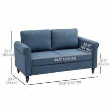 HOMCOM Vintage Loveseat, Upholstered Love Seat Furniture, Chenille-Feel Fabric 2 Seater Sofa Couch With Rolled Arms, Gourd-Shaped Rubber Wood Legs For Living Room, Dark Blue - 藏蓝色 - 查看 2