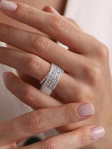 1pc Light Luxury High Flash Inlaid T-Shaped Zirconia Ring 925 Sterling Silver Women's Ring Elegant Women's Jewelry Valentine's Day Birthday Gift Daily Wear - T Square  Ring - View 4