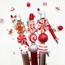 8 قطعة مجموعة صنع المجوهرات من سلسلة حلوى عيد الميلاد، تشمل أقلام مخرزة وخرز خشبي، مناسبة لصنع أقلام مخرزة DIY، لوازم المكتب والمدرسة