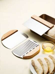 1 件波纹土豆切片机，不锈钢木柄切片机，土豆胡萝卜蔬菜切碎机，带刻度的多功能面团切割刮刀，耐用的波浪切薯片机 - 彩色 - 查看 4