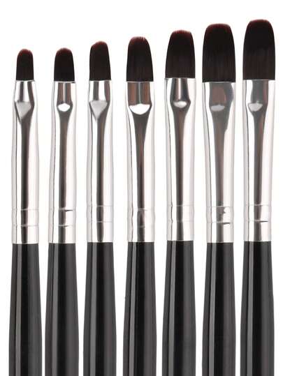 7pcs Gel Nail Brush Set For Nail Tips Builder & Overlay, Sculpting, Size 2,4,6,8,10,12,14 Poly Gel, And Extensions. Oval Brushes Manicure Painting Pen - Black