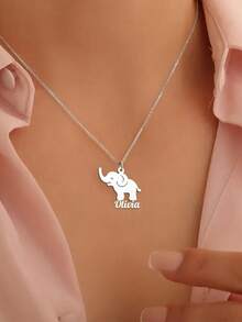 1 szt. Naszyjnik z imieniem słonia dla kobiet w kolorze złotym, ze stali nierdzewnej, z geometrycznymi literami, z wisiorkiem, biżuteria dla zwierząt, prezent