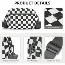 Checkered Crossbody Bag For Men And Women Unisex Small Cute Purses  Shoulder Handbags Wide Strap Small Crossbody Bag With Wide Guitar Strap Camera Purse Shoulder Handbag Satchel - Đen Trắng Kiểm Tra - Xem 7