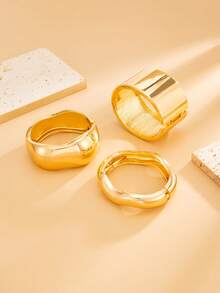 1pc Vintage Punk Thick Alloy Bracelet, Exaggerated Fashion Asymmetrical Wave Metal Design Bracelet, Minimalist Luxurious Charm Bracelet, Suitable For Women - Yellow Gold - View 7