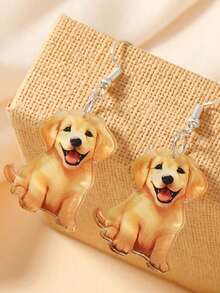 1pair 2D Flat Acrylic Charming Plush Puppy Dangle Earrings Women's Fashion Jewelry For Friends On Valentine's Day Or New Year,Mom,Mother,Mother's Day,Gift