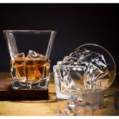 2pcs Handmade Crystal Ice Cube Whiskey Glasses - Perfect Gift For Dad, Ideal For Whiskey, Scotch, Bourbon Tasting, Suitable For Whiskey, Scotch, Bourbon, Water, Home Bar, Office Decor, Best For Christmas, Thanksgiving
