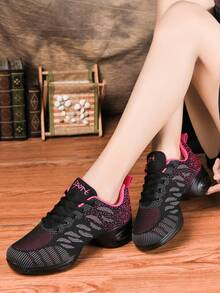 女士舞蹈鞋，透气网眼休闲鞋，软底软面健身瑜伽舞蹈鞋，适合广场舞 - 玫紅色 - 查看 5