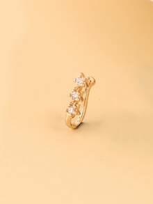 1pc Fashionable Silver-Tone Faux Nose Ring With 3 Cubic Zirconia Stones, Copper Material