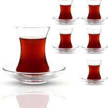 Turkish Tea Glass Set, Slim Waist Design And Thick Sole Prevent Tea From Getting Cold, Easy To Keep 6 People, 6 Saucers, 6 Glasses, Useful Set 12 Pieces - 6 - 查看 5