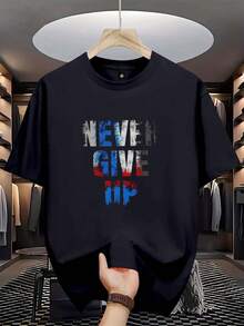 男士常规款短袖字母图案 T 恤，休闲户外装，适合夏季、高尔夫、钓鱼、篮球、露营、健身、运动、跑步、户外活动、度假 - 黑色 - 查看 2