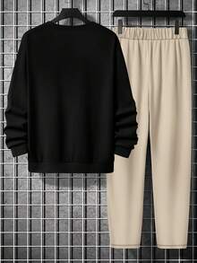 Men's Printed Crew Neck Sweatshirt And Casual Pants Set, Autumn/Winter