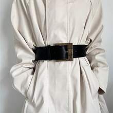 Eine Damen Taillengürtel aus braunem PU-Material mit breiter Schnalle im Retro-Stil, um Ihre Taille zu betonen und Ihren Körper elegant zu formen, ideal auch für Halloween - Schwarz - Übersicht 11