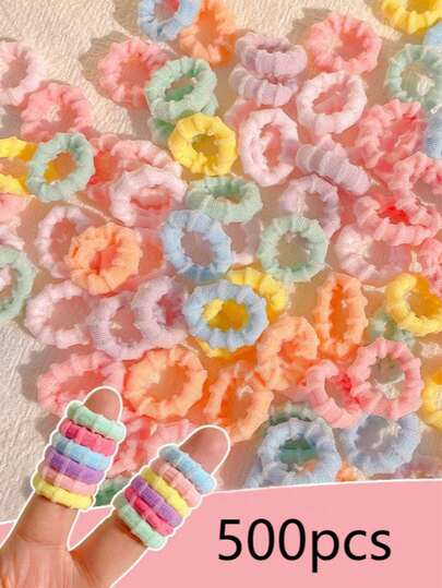 100/300/500 Stück rutschfeste Haargummis mit Gewinde, mehrfarbige hochelastische Gummi-Handtuch-Haargummis, Schleifen-Halter für Mädchen, ganzjährige Haaraccessoires geeignet für den täglichen Gebrauch, Urlaubsgeschenke