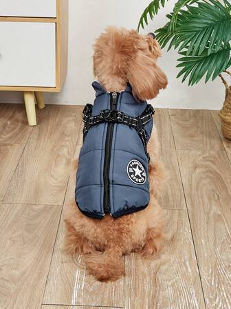 1pc Pet Clothes Dog Jacket Padded Coat Small Dog Harness Vest Leash Chest Strap Winter Warm Apparel