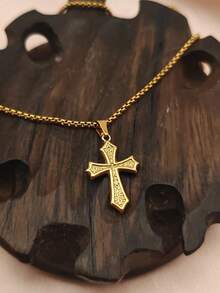 1pc Stainless Steel Catholic Cross & Angel Religious Faith Necklace, Suitable For Halloween, Christmas, Party, Gift For Mom, Friends