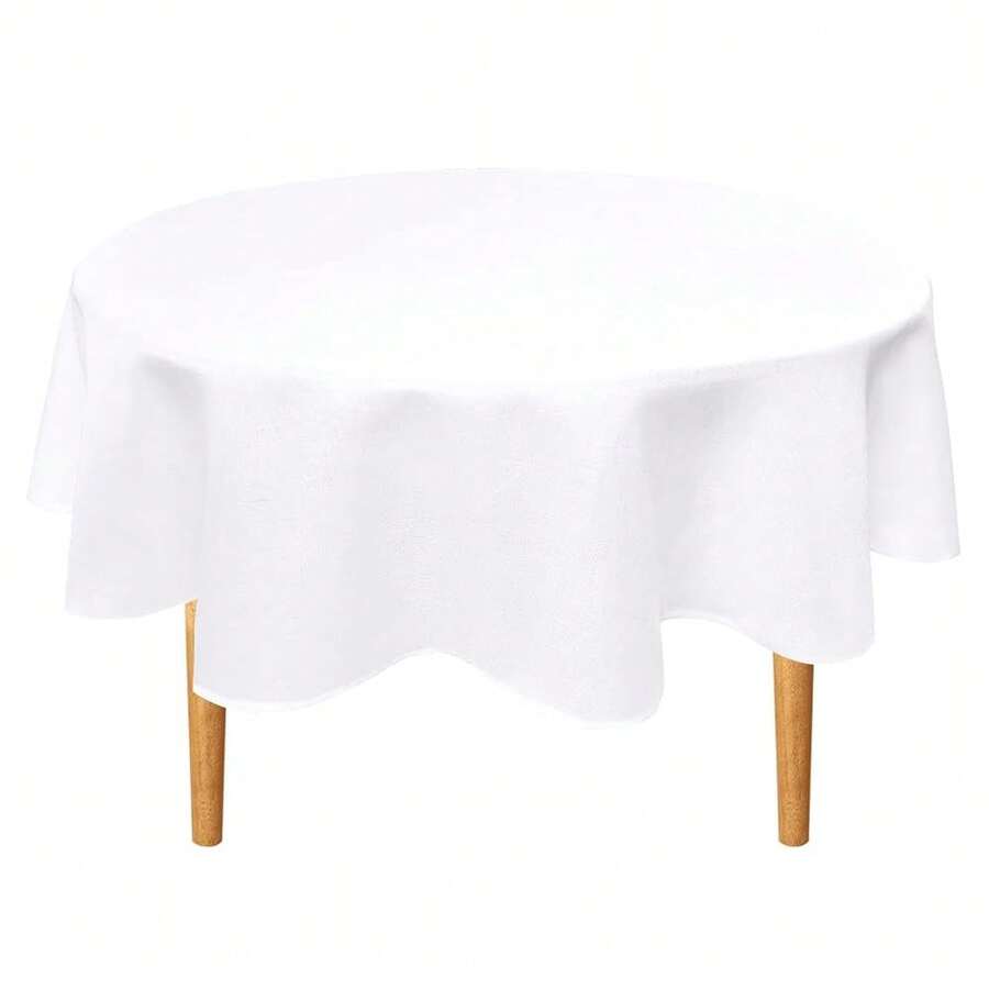 Round Linen Table Cover 50 Inch - Wrinkle And Stain Resistant Washable Polyester Fabric Table Cloth For Dining Room Kitchen Party, White - White50Round - View 1