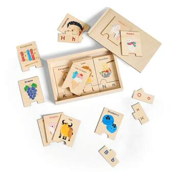 Wooden Letter Puzzle, Numeral & Letter Recognition, Matching Puzzle Board, Children's Cognitive & Early Learning Toy, Cute Cartoon Animal & Plant Word Learning
