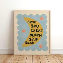 1/3 buc, Tablou de perete pe pânză, Decor de perete înrămat, Decor pentru camera copiilor, Te iubesc până la lună și înapoi, Decor de perete roz, verde, albastru, Cadou pentru bebeluși, Decor pentru creșă, Decor pentru preșcolari, Cadou de ziua de naștere, Decor de sărbători pentru copii
