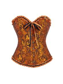 女士复古提花胸衣上衣，塑形紧身胸衣式性感抹胸露脐上衣，适合派对、万圣节、节日和其他场合